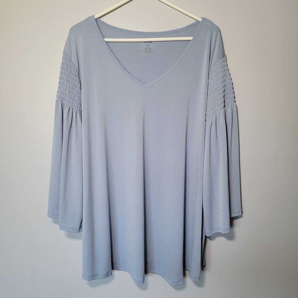 Evri Whimsical Bell Sleeve Blouse Womens 3X Baby Blue Cottagecore Fairy Flowy